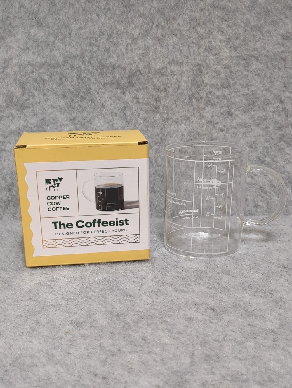 Copper Cow Coffee The Coffeeist 12 Oz. Glass Mug, NEW